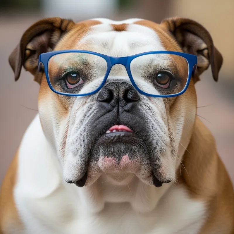 Bulldog with Blue Glasses - Cute Pet Fashion