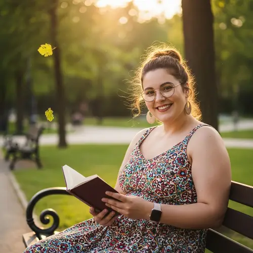Stylish Plus-Size Woman Enjoying a Book in the Park