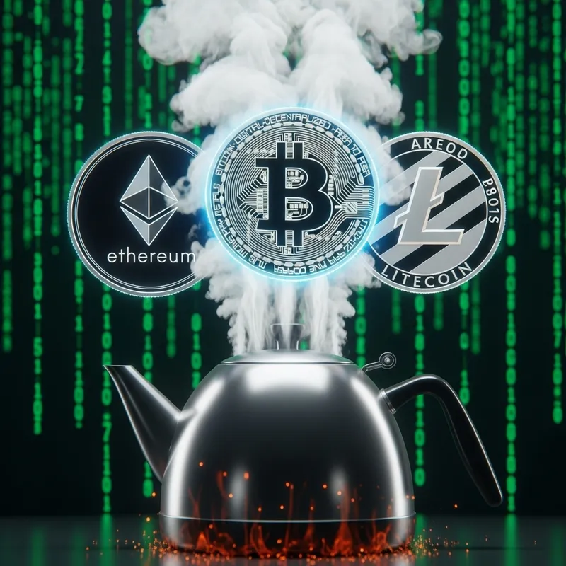 Cryptocurrency and Teapot | Digital Matrix Code Background