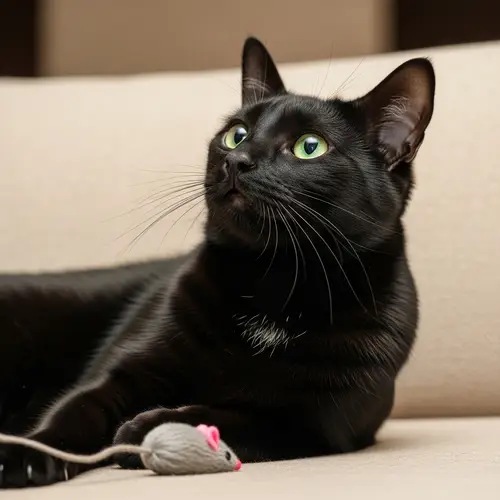 Sleek Black Cat Lounging Comfortably - A Cozy Scene