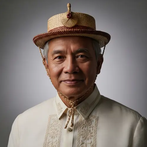 Traditional Filipino Man Portrait with Salakot