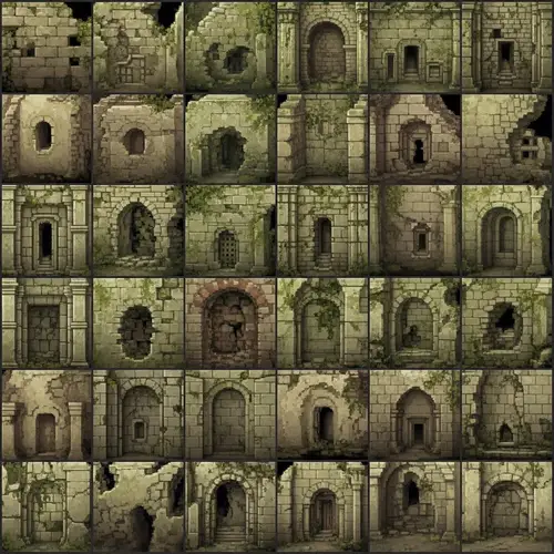 Pixel Art Sprite Sheet for 3D Ruined Walls