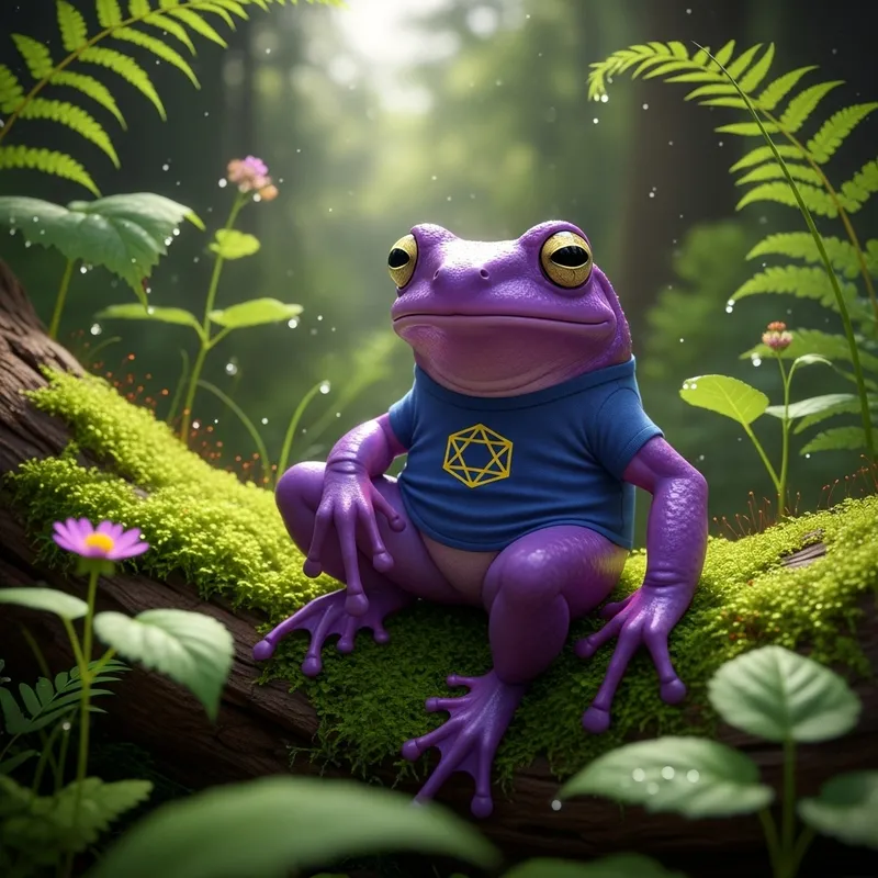 Purple Frog Wearing Monad T-Shirt - Unique Amphibian Style