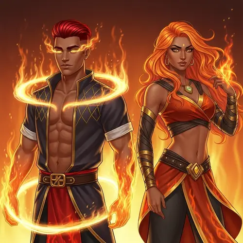 Fiery Male and Female Characters Exuding Warmth | Fantasy Art