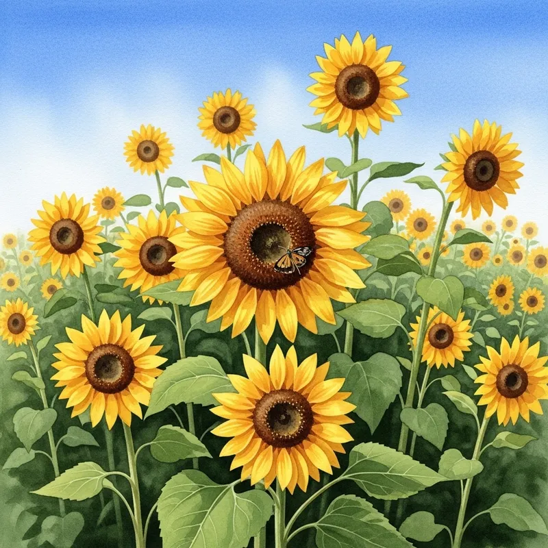 Vivid Sunflowers Watercolor Painting | En Plein Air Scenery Vivid Sunflowers Watercolor Painting | En Plein Air Scenery