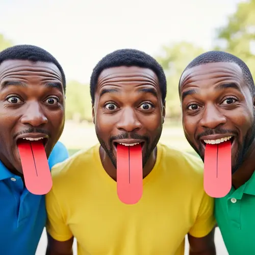 Playful Black Dads with Cartoon Long Tongues - Surprising Photo
