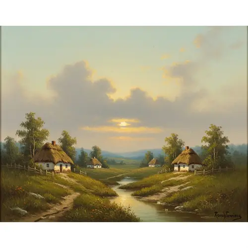 Rustic Rural Landscape: Paweł Dukliwiecz Style Art