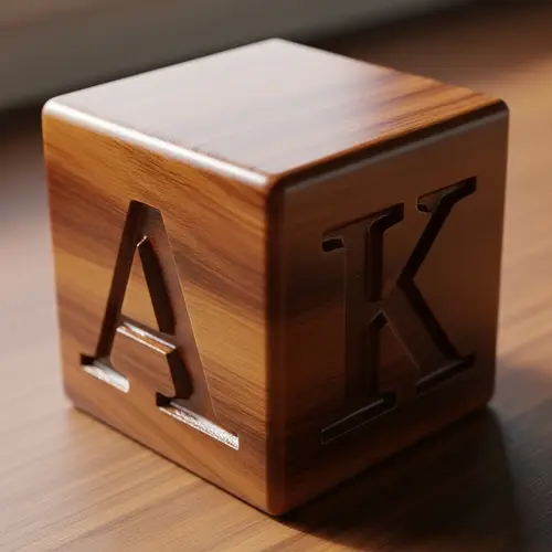 Unique Wooden Cube Displaying 'A' and 'K' Letters
