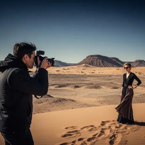 Fashion Photographer Capturing Stylish Desert Photoshoot