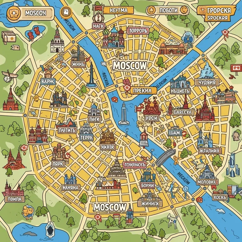Explore Moscow's Key Attractions in Game-Style Map