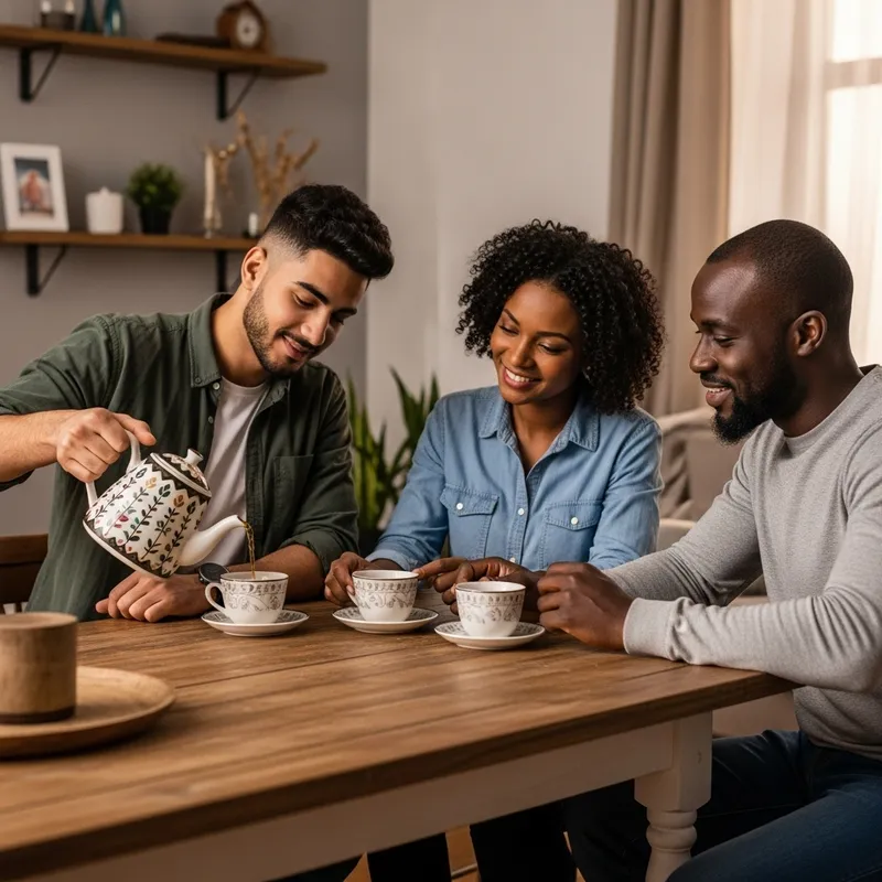 Young Man Pouring Tea for Parents - Heartwarming Moment