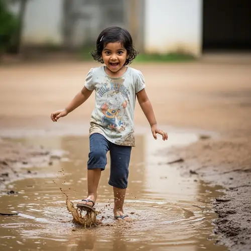 Joyful Girl in Flip-Flops Enjoying Mud Splash | Summer Fun
