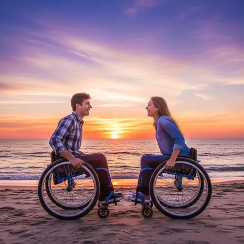 Romantic Beach Date for Young Couple in Wheelchairs at Sunset