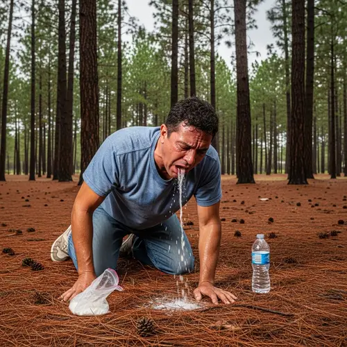 Hispanic Man Vomiting in Pine Park - Disturbing Scene