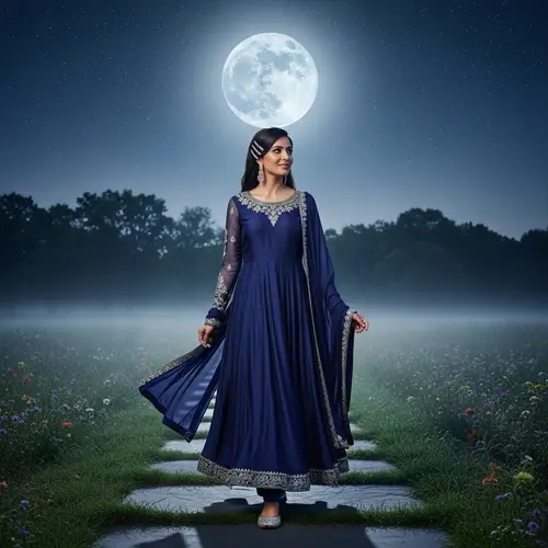 Women Walking Under the Moon: A Serene Night
