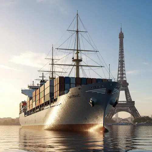 Graceful Container Ship Sailing to Eiffel Tower | Da Vinci Style