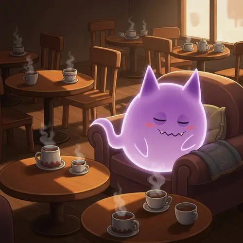 Charming Gengar Napping in a Cozy Cafe