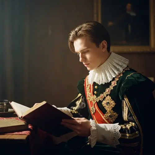 Caucasian Prince Immersed in Book | Vintage Aesthetic