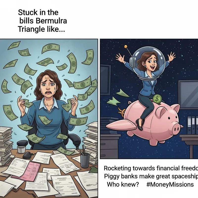 Financial Struggle Comedy: Trapped in Bills Chaos to Piggy Bank Rocket Ride