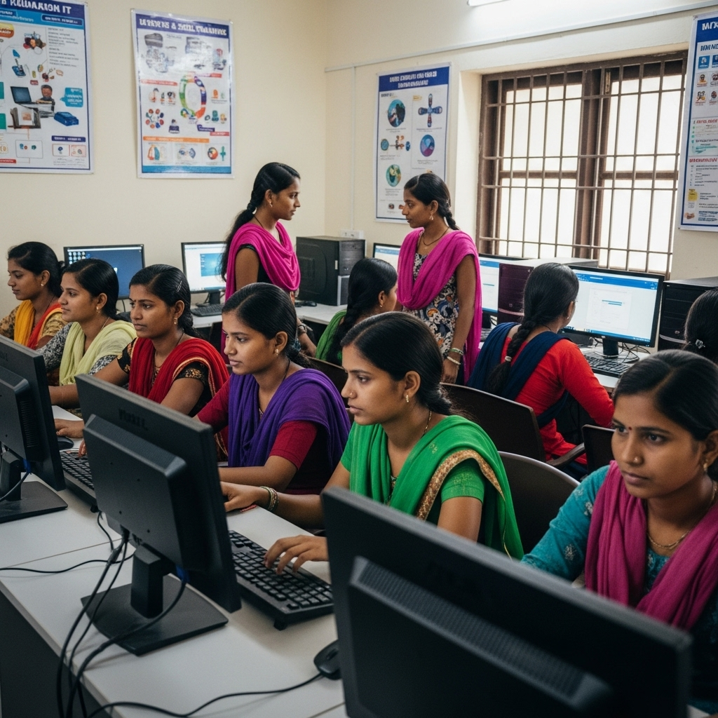 AI generated Indian women learning computer and digital skills