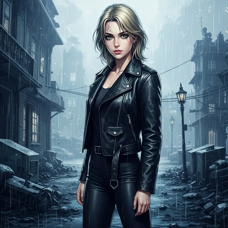 Vintage Gothic Manga: Detailed Rainy Day Scene with Blond Girl Vintage Gothic Manga: Detailed Rainy Day Scene with Blond Girl