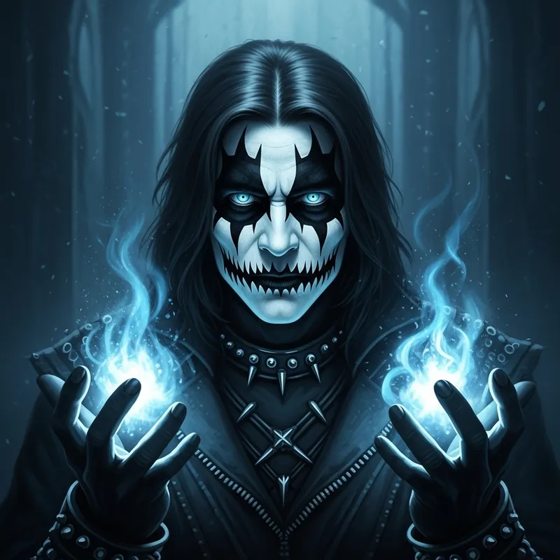 Ethereal Black Metal Face Paint Creature with Dream-like Powers