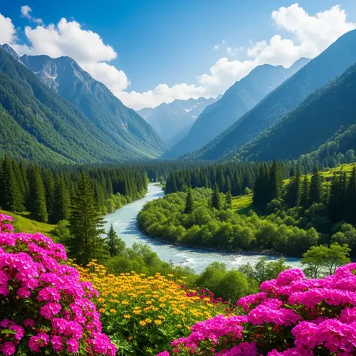 Nature's Beauty: Majestic Mountains, Lush Forests & Blooming Flowers