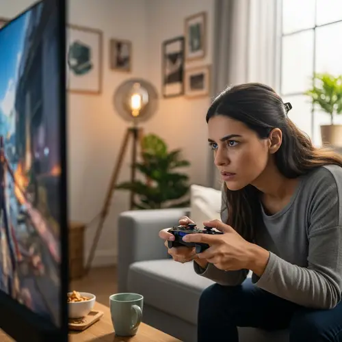 Hispanic Woman Playing Video Game Console - Intense Gaming Session