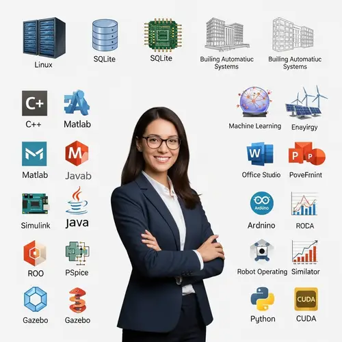 Professional LinkedIn Background for Woman: Skills in Servers, SQLite, Microcontrollers & More