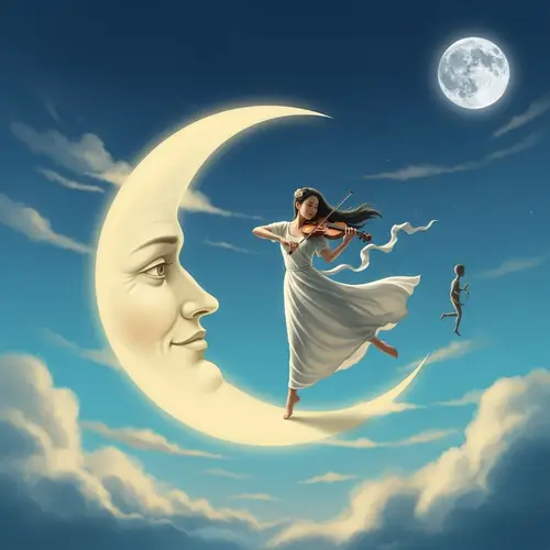 Asian Woman Dancing in Surreal Moonlit Sky | Lunar Fantasy