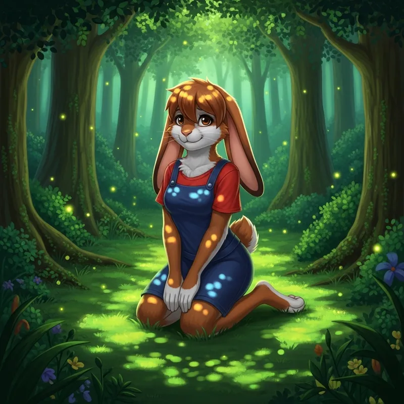 Enchanting Bunny Girl with Hazel Fur in Forest Setting