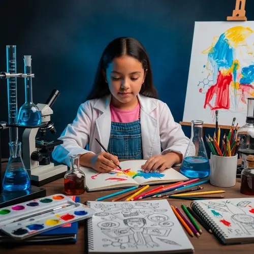 Young Hispanic Girl Embracing Science and Art