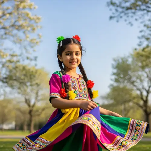 Innocent South Asian Girl Under Clear Sunlit Sky