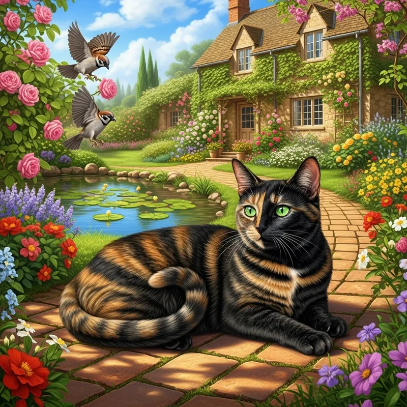 Charming Cat on a Sun-Warmed Garden Path