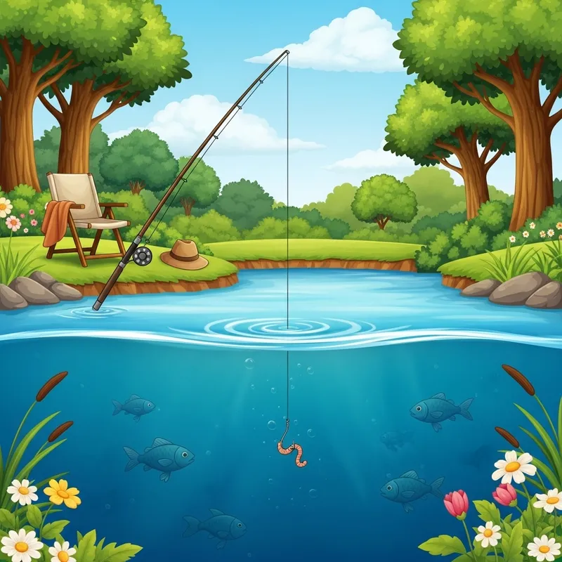 Serene Fishing Scene with Live Bait and Old Chair