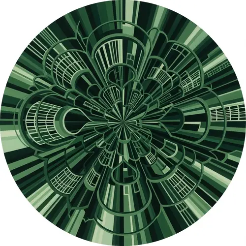 Mesmerizing Circular Abstract Art with Architectural Elements in Dark Green
