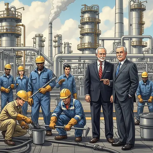 Diverse Oil Refinery Workers with Traditional Landlords