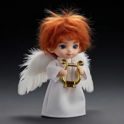 Red-Haired Angel Doll with Golden Harp | Unique Collectible Toy
