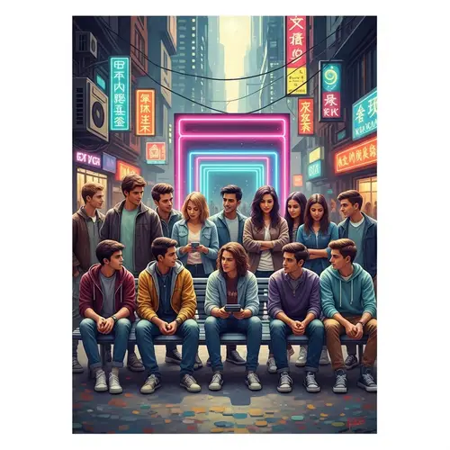 Cyberpunk Style Artwork: Diverse Group in Future Setting