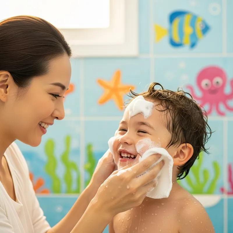 Mother Washing Son's Face: Soap and Suds Mother Washing Son's Face: Soap and Suds