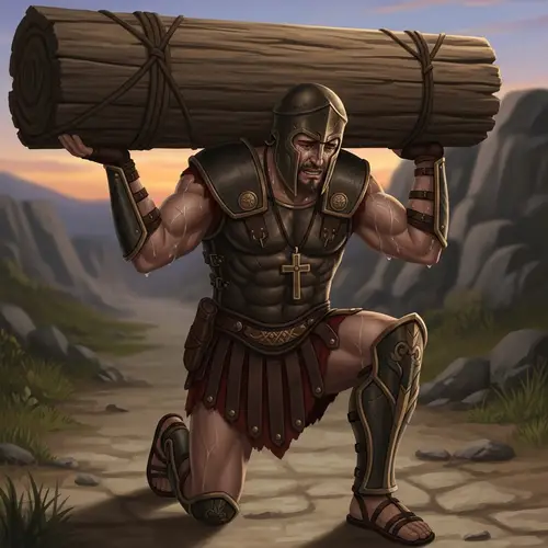 Sorrowful Kratos: Struggling Spartan with Cross Pendant