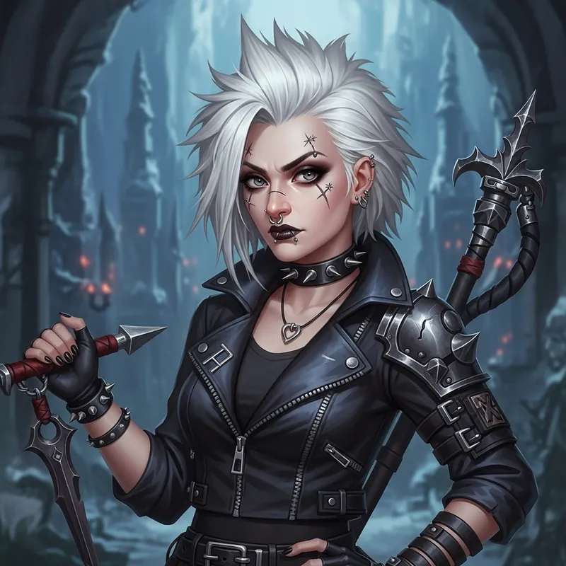 Sultry Fantasy Woman with White Hair, Gray Eyes, and Attitude