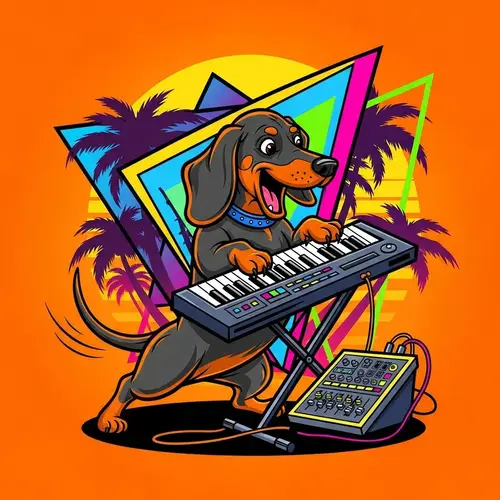 Retro Dachshund Playing Keyboard | Energetic Cartoon Illustration