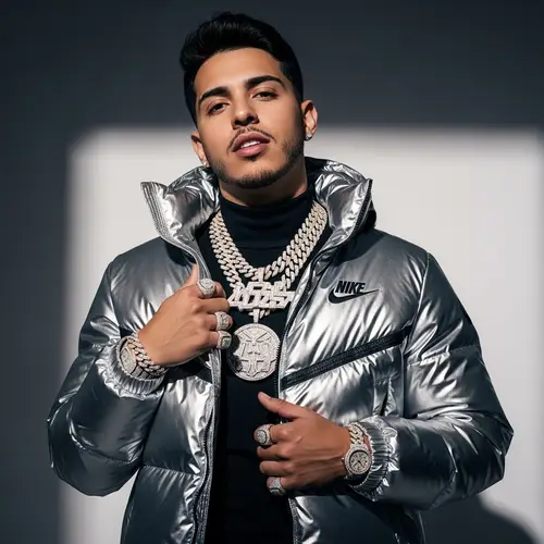 Stylish Male Supermodel in Nike Puffer Jacket & Bling