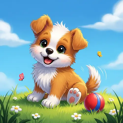 Adorable Cartoon Little Puppy | Playful Fluffy Dog Drawing