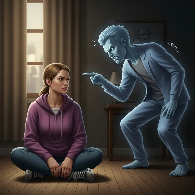 Resilient Woman Confronts Inner Critic | Realistic Psychology Scene