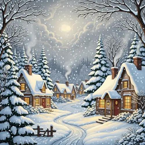 Snowfall Illustration: Charming Winter Scene