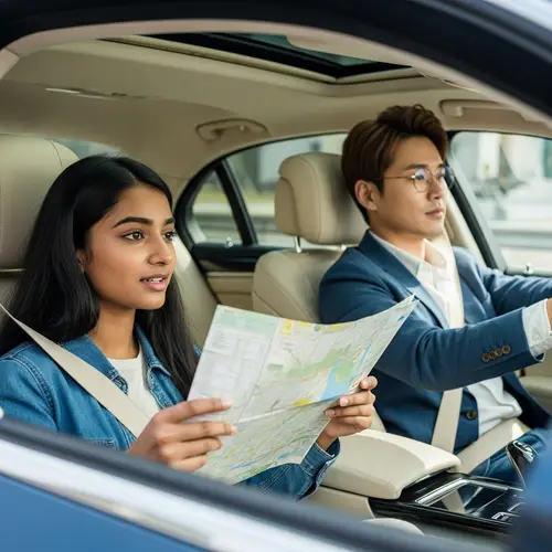 Luxurious Car Journey: Engaged Girl and Focused Guy