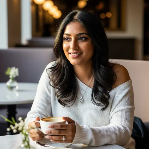 Graceful South Asian Customer at Elegant Cafe | Relaxing Day Out