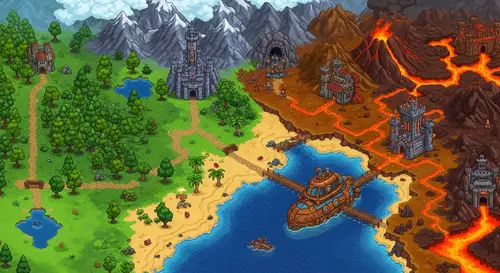 Pixel Art Landscape of Adventure and Exploration | Level Selection Screen